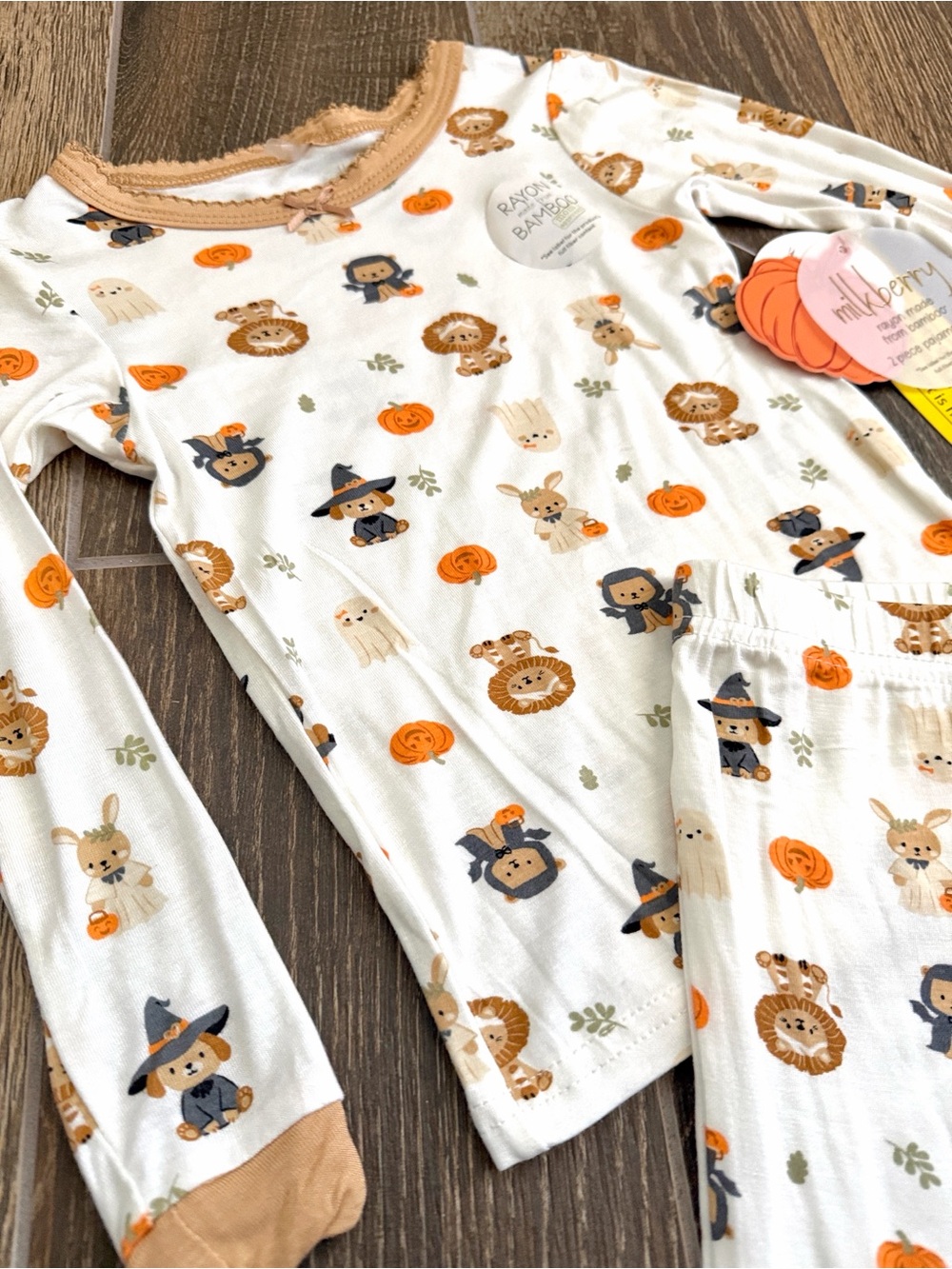 Milkberry Toddler Bamboo Halloween Animal Pumpkin Pajama 2-Piece Set—2T - Picture 2 of 5